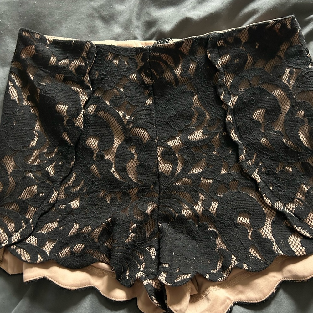 Lush Black Lace Overlay Nude Lined Women’s Shorts